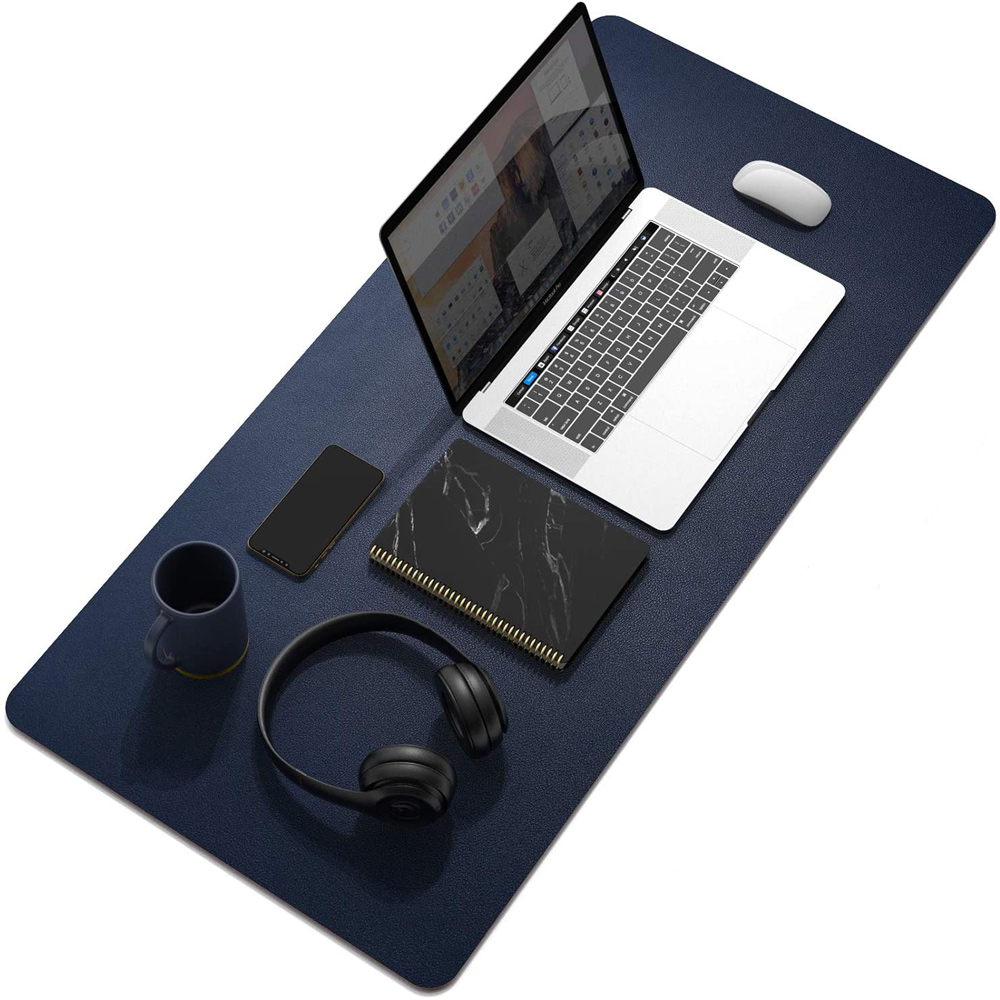 Dark Blue 90cm*45cm Dual Side Office Desk Pad Waterproof PU Leather Computer Mouse Pad — image 2