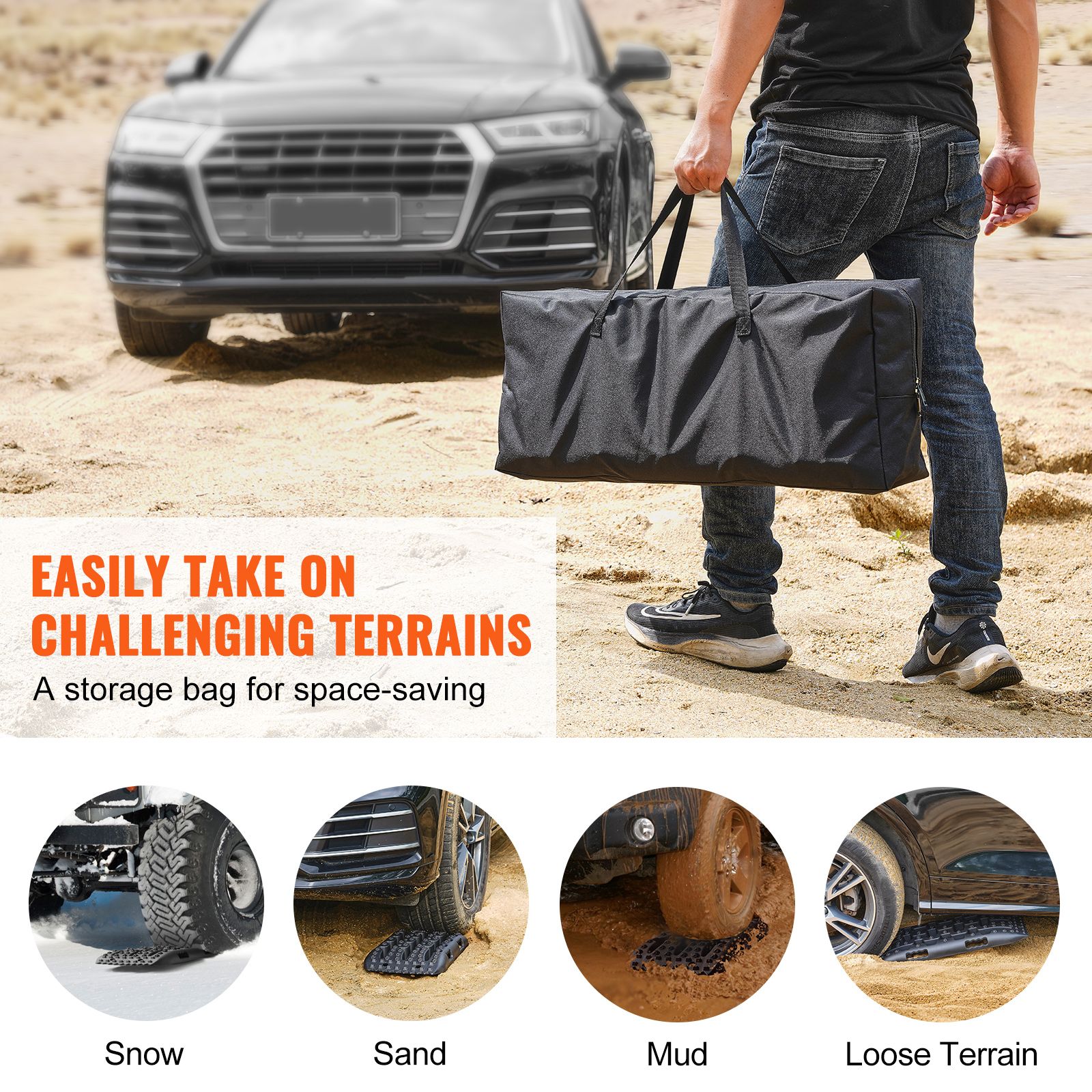 2PCS Traction Boards with PP for Mud Snow Sand Storage Bag Short Black — image 6