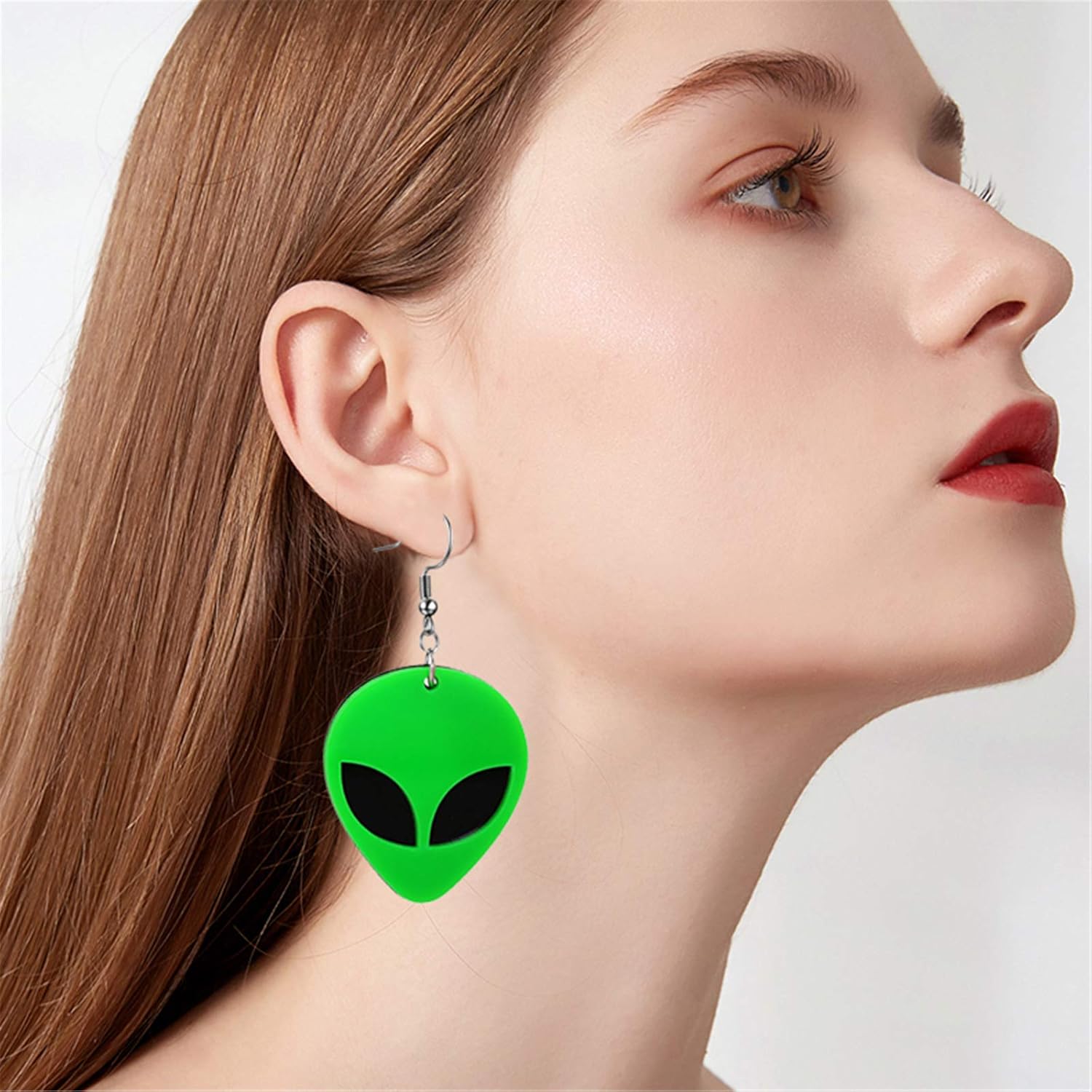 Acrylic Alien Earrings for Women Cute Funny Cartoon Green Space Head Resin Dangle Drop Statement Earrings โ image 2