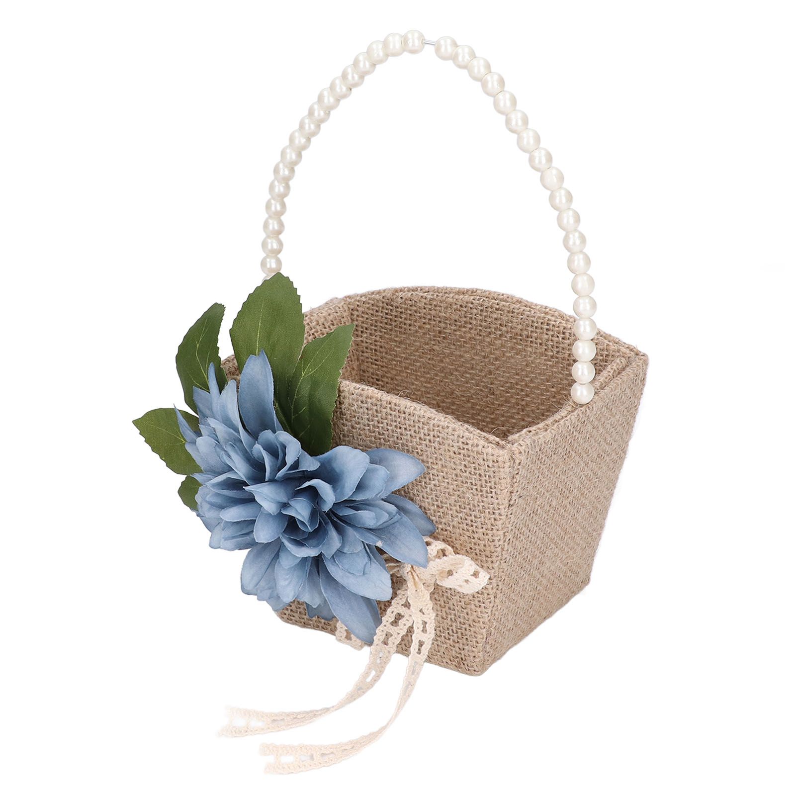 Flower Girl Basket Retro Linen Lovely Appearance Pearl Handle Light Weight Pearl Portable Flower Basket for WeddingsNumber 1 โ image 4