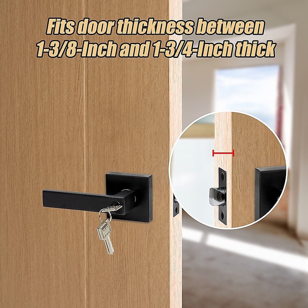 Door Handle Set Lever Key Lock Function Square Black โ image 5