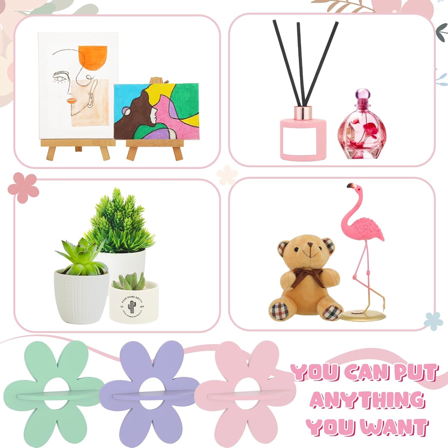 6 Pcs Daisy Flower Shaped Wall Floating Shelves, Small Cute Wooden Flower Shelf Wall Decor for Girls Bedroom, Nursery, Dorm and Living Room, Colorful Funky — image 6