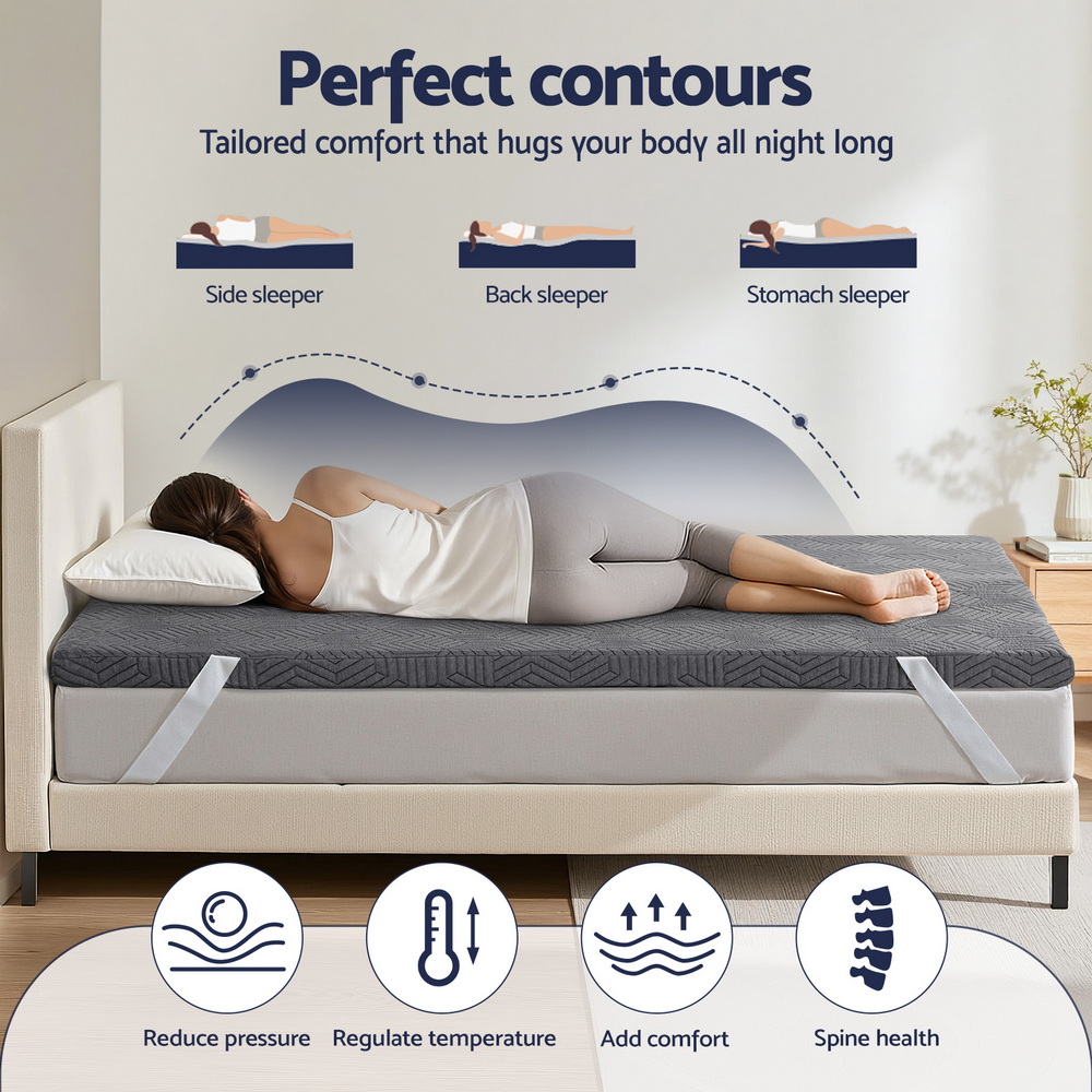 Giselle 8cm Memory Foam Mattress Topper Gel Dual Layer Foam Bamboo Queen — image 4