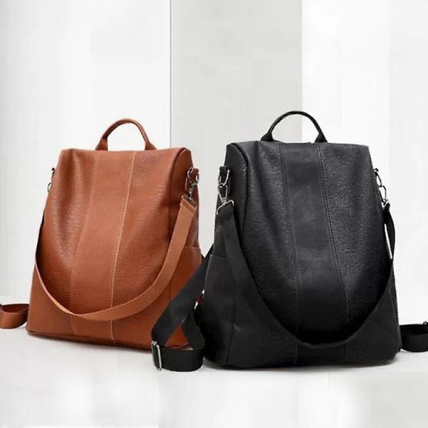 Women's Backpack Women's Leather Backpack School Bag Black/Brown Large Capacity All Match Fashion 1st Black — image 3