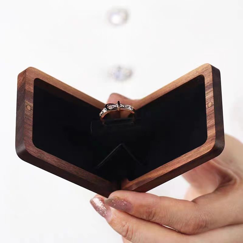 Handcrafted Wooden Rotating Ring Box, Portable Proposal Ring Box Ring Holder Wooden Ring Box Heart Shaped Ring — image 2
