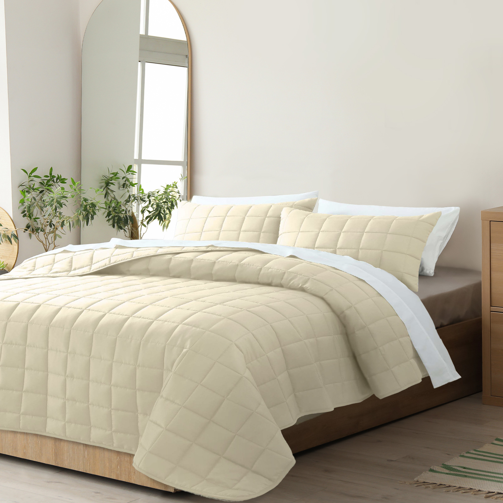 Royal Comfort Coverlet Set Bedspread Soft Touch Easy Care Breathable 3 Piece Set - Queen - Beige — image 3
