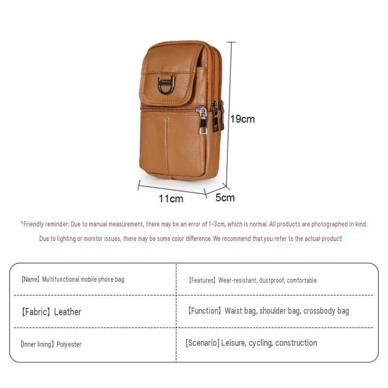 Black Leather Belt Phone Pouch - Multi-Pocket Waist Bag with Shoulder Strap, Durable Zipper Closure for Work, Cycling & Daily Carry — image 5