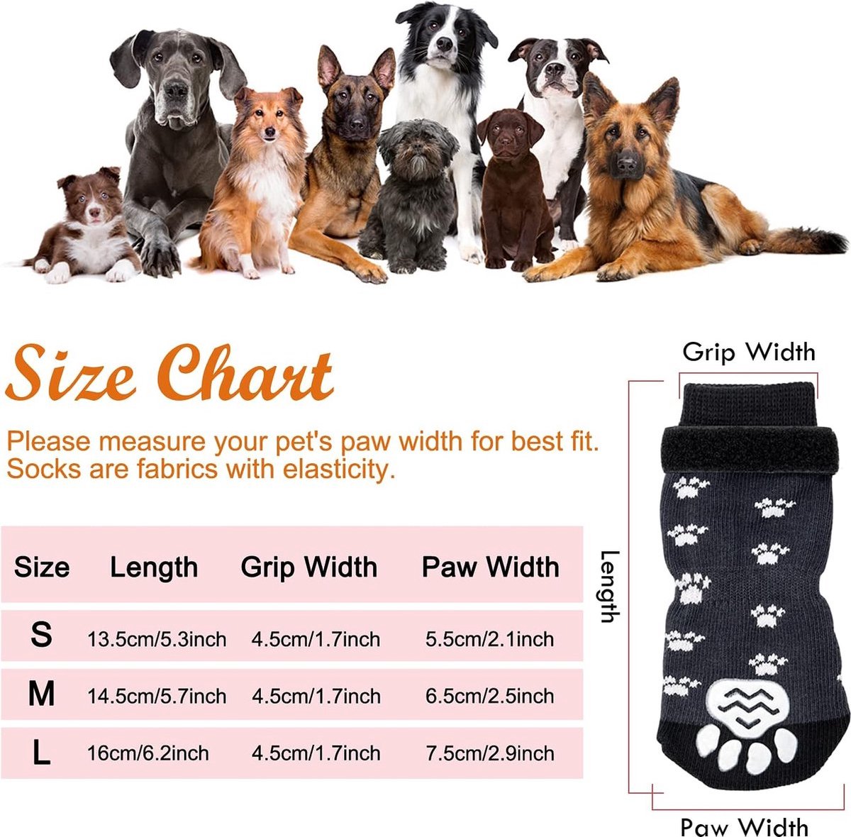 Size S 13.5 x 4.5 x 5.5cm - 2 Pairs Pet Socks - Non-Slip Dog Socks - Breathable - Adjustable - Dog Shoes Paw Protector Socks for Dogs - Velcro Closure - Pet — image 2