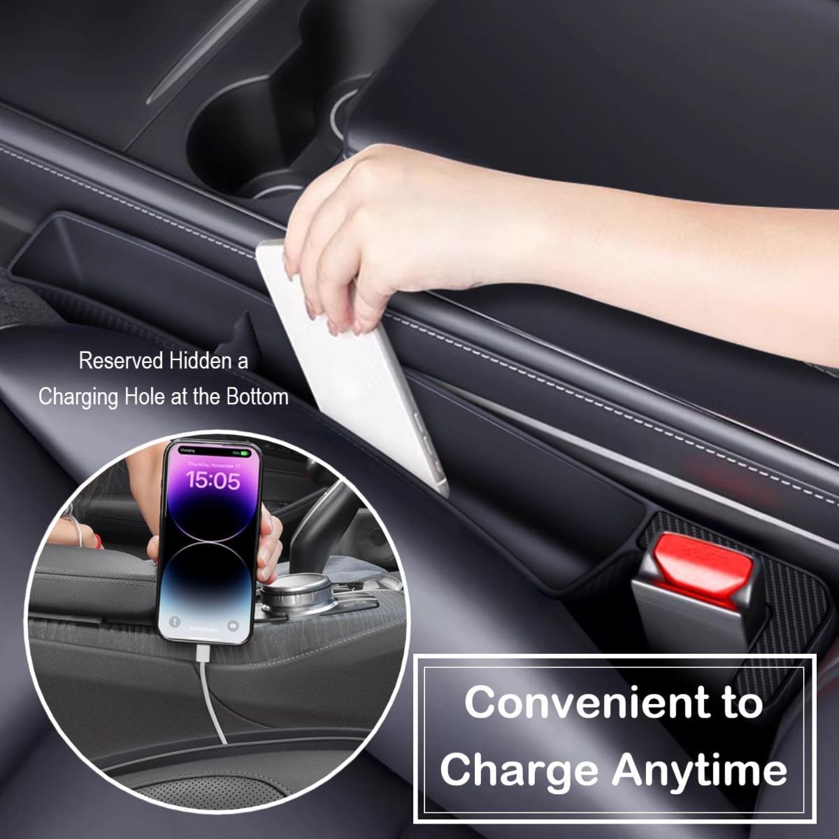 Car Seat Gap Filler, Carseat Side Gap Organizer with Phone Holder & Storage Slot, Auto Interior Accessories, Universal Car Catcher Plug Strip Fit Car SUV — image 6