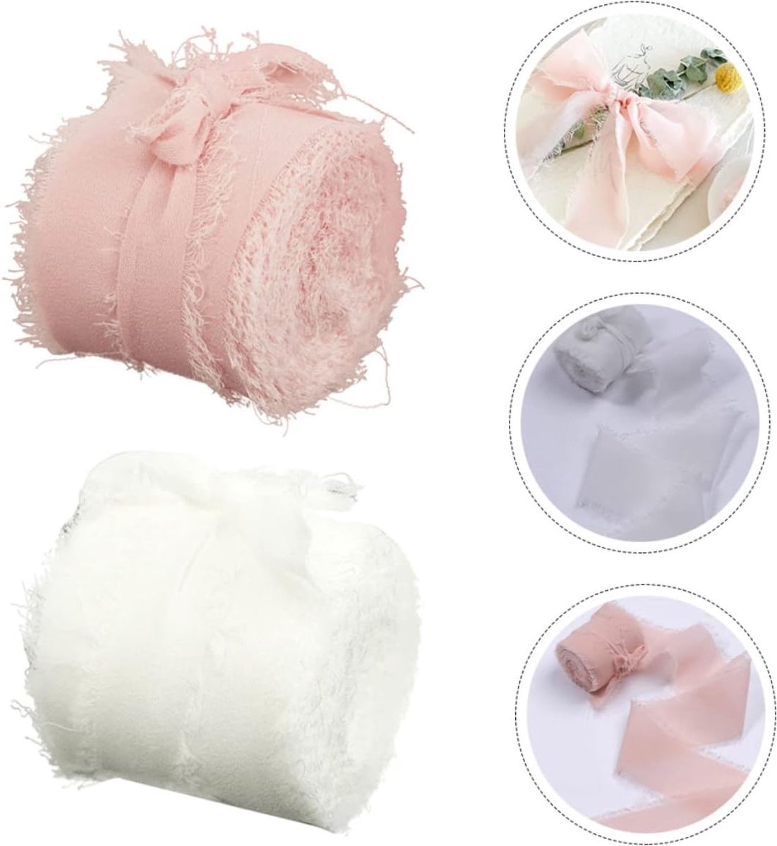 Gift Ribbon - Decorative Ribbon - Fabric Ribbon - Length: 5 Meters - Gift Wrapping - Decorative Ribbon - Hand-Torn Ribbon - With Raw Edge - DIY Crafts - For