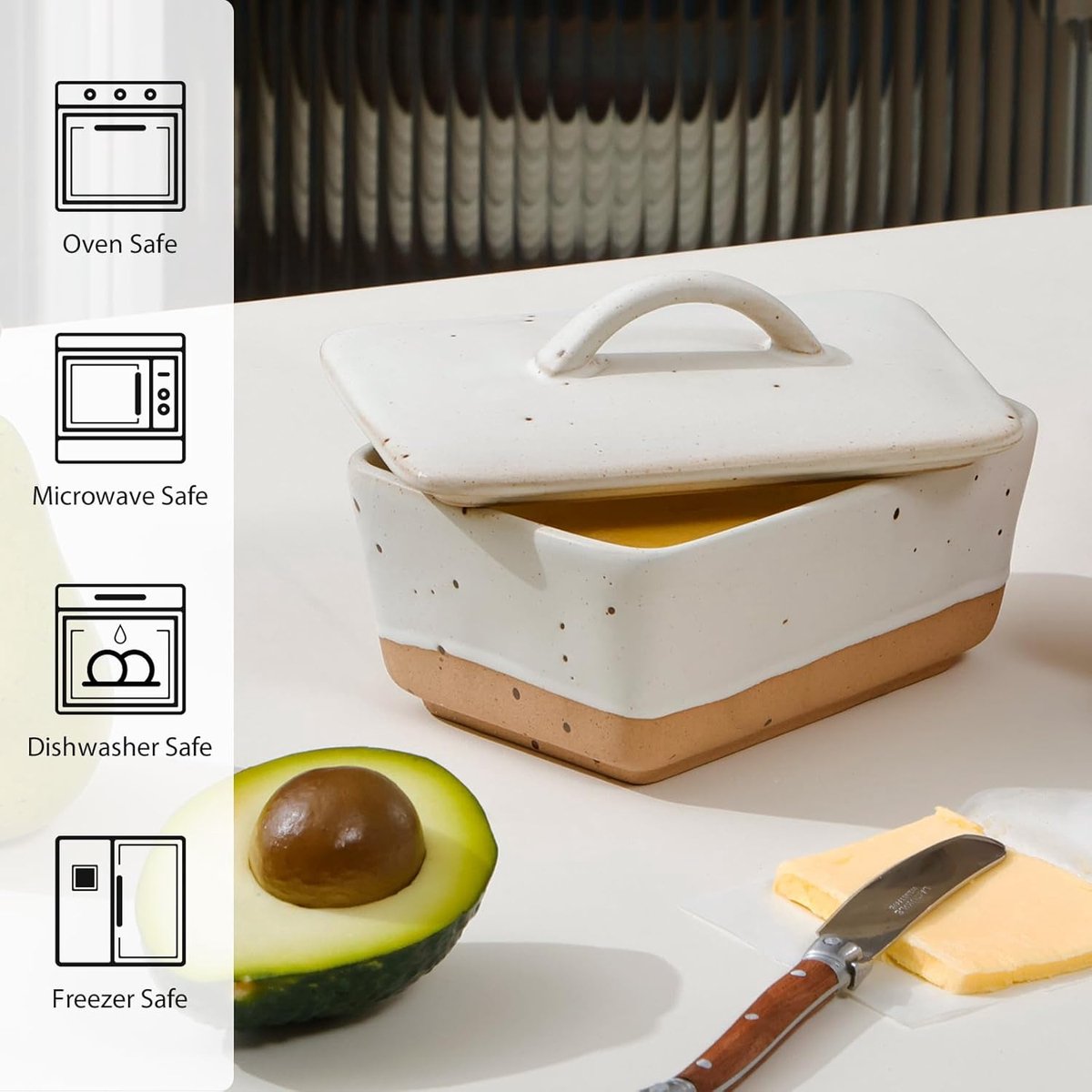 Ceramic butter dish with lid for countertop use, vintage European butter dish with lid, covered butter dish, suitable for 1 stick (white, uniform size) — image 2