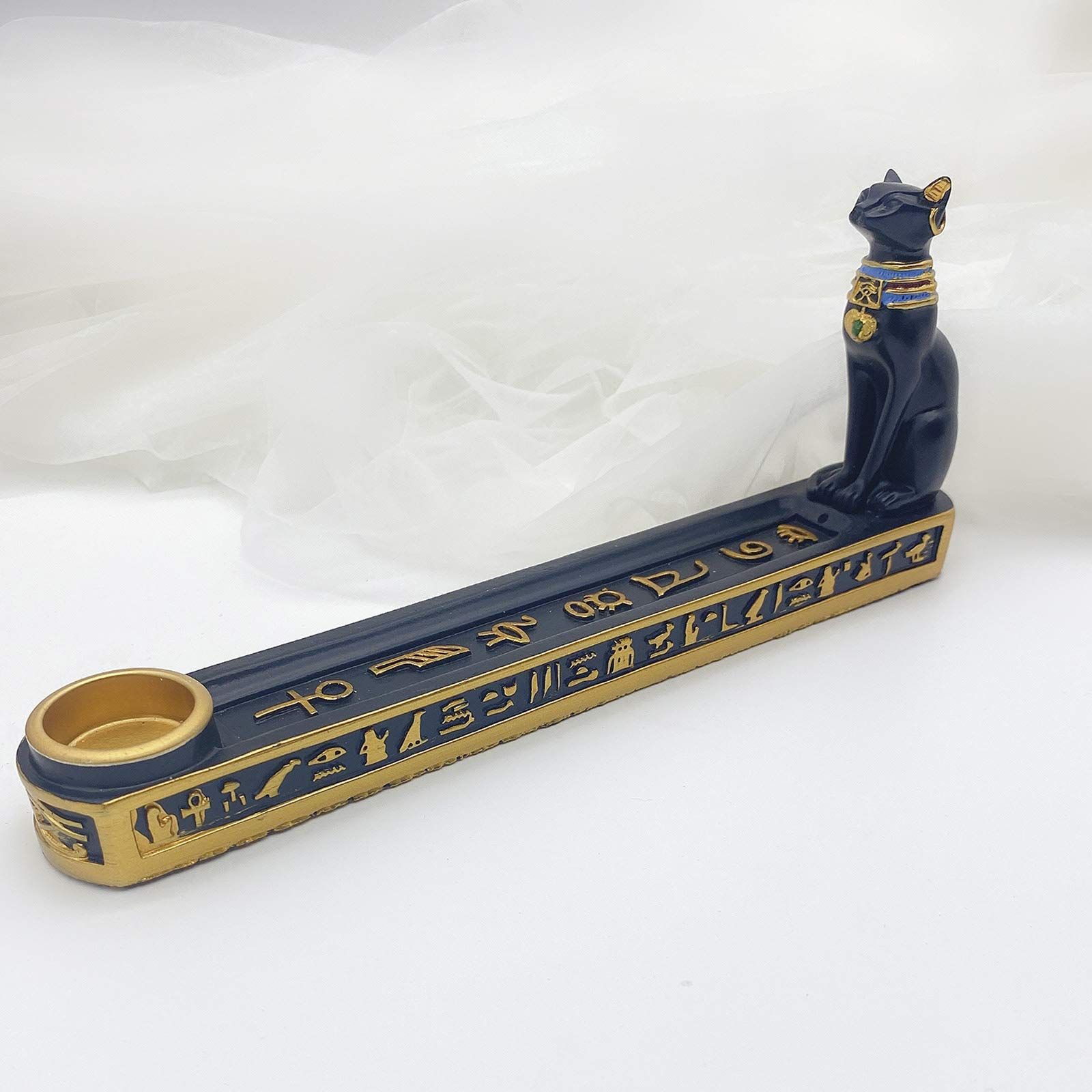 Lemonadeus Ancient Egypt Egyptian Bastet Cat Goddess Statue Collectible Figurine Bastet Golden Incense Sticks Burner/Holder