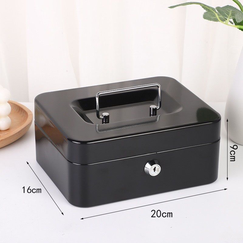 Blue Handheld Cash Box Lockable Money Storage Box with Removable Cash Tray Portable Metal Money Safe with Keys 200x160x90mm — image 5