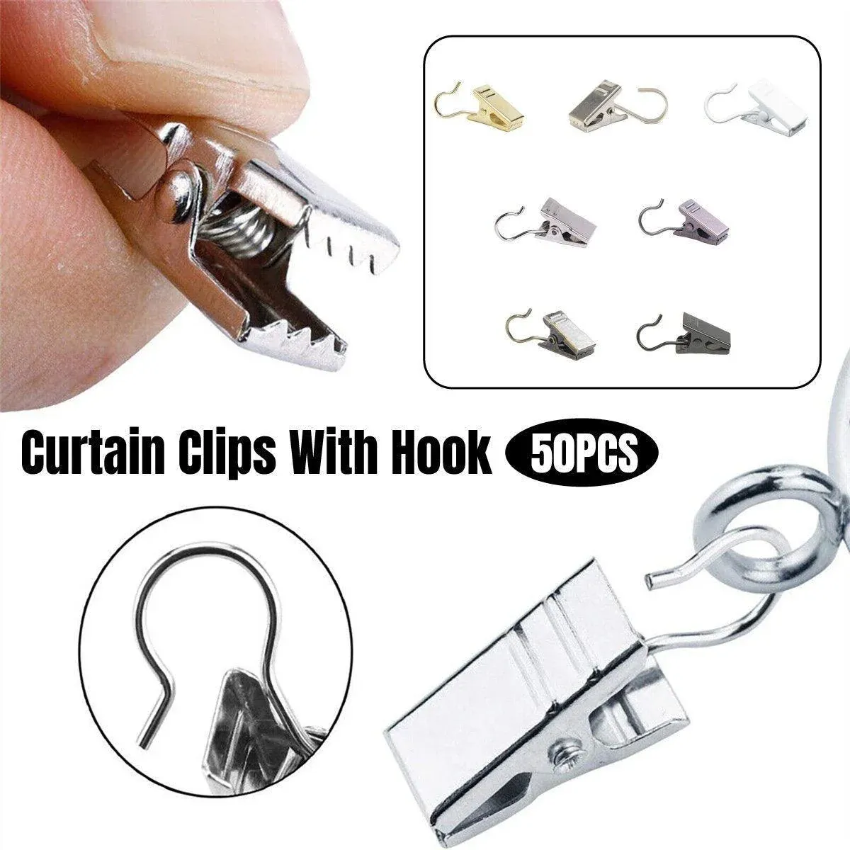 50PCS Stainless Steel Curtain Clip Hooks Strong Load-bearing Shower Accessories - Copper — image 2