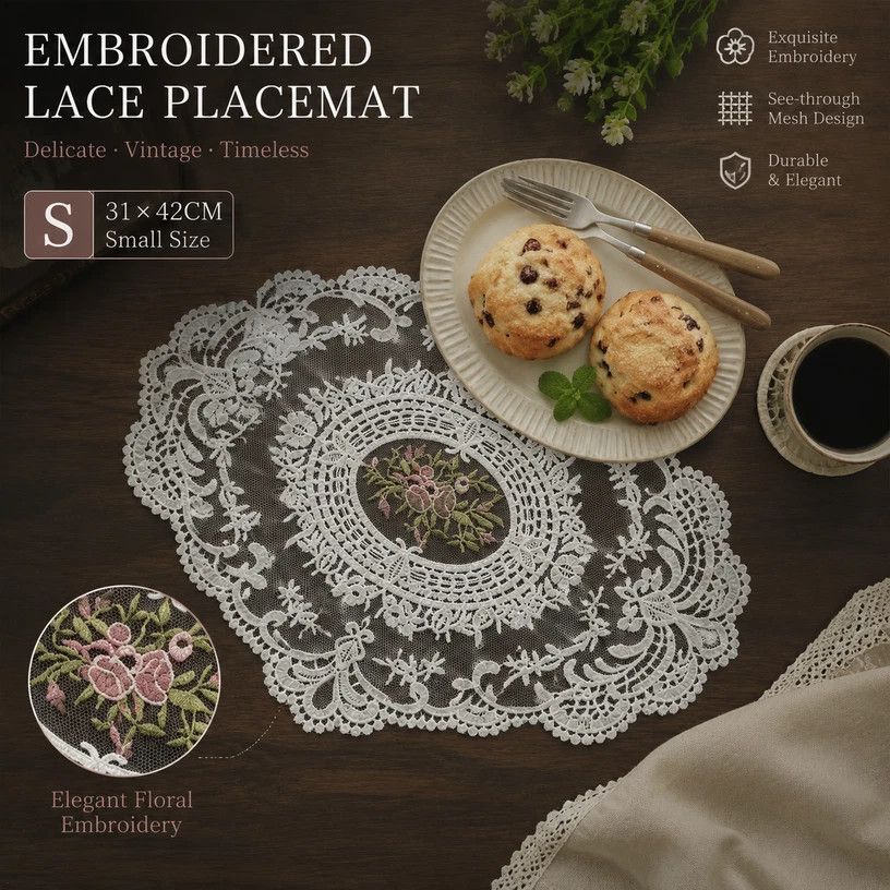 Old-Style Border Stitched Dining Placemat, Camel, Size M 29*37CM ā image 2