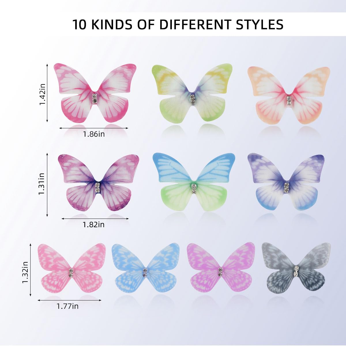 30 Pieces Colorful Organza 3D Lace Wings Wall Decoration for Crafts, Wedding, Party, and Home Decor (10 Styles, 2 Layers Appliques) — image 2