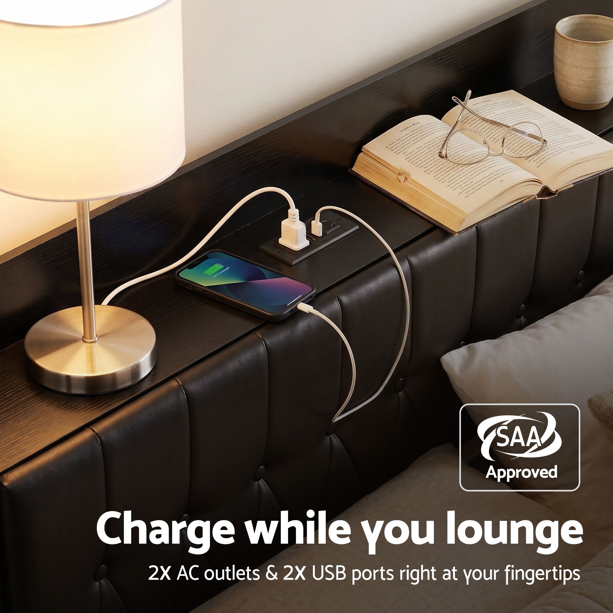 Artiss Queen Bed Frame with Storage Headboard SAA Certified Charging Station โ image 4