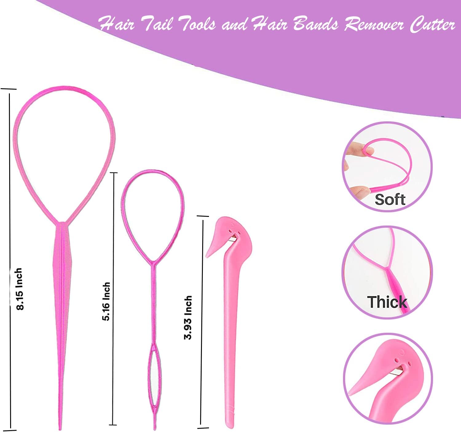 Hair Loop Styling Tool Set with 1000 Pcs Clear Mini Elastic Hair Bands 1 Pcs Rat Tail Combs for Braiding Styling 2 Pcs Hair Pull Through Tool 1 Pcs Hair Band โ image 3