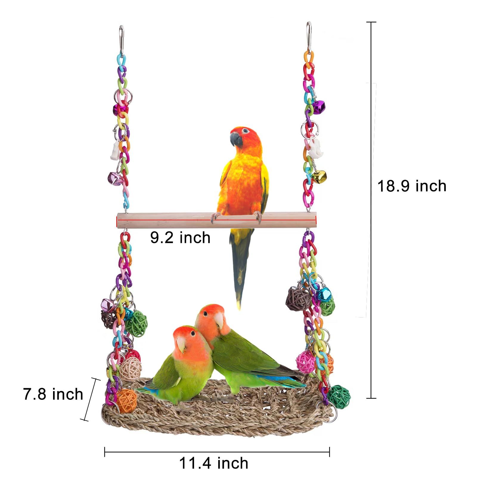 Bird Swing Toy Cool Running Bird Hanger Hanging Swing Nest Vine Mesh Weaving Bird Swing Toy Colorful Bell — image 5