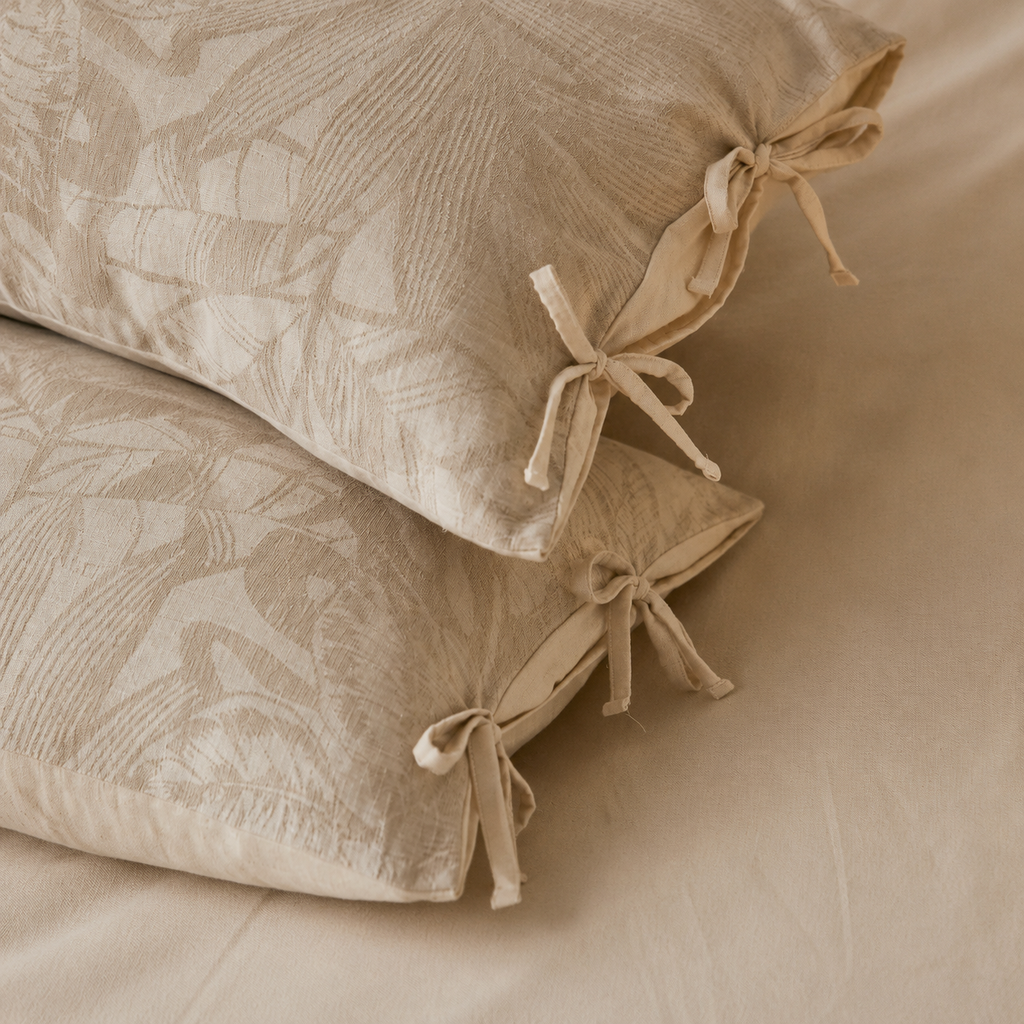Linen Cotton Pillowcase Pair with Tie Closure Floral Pillow Covers 48x74cm (Style 1) โ image 2