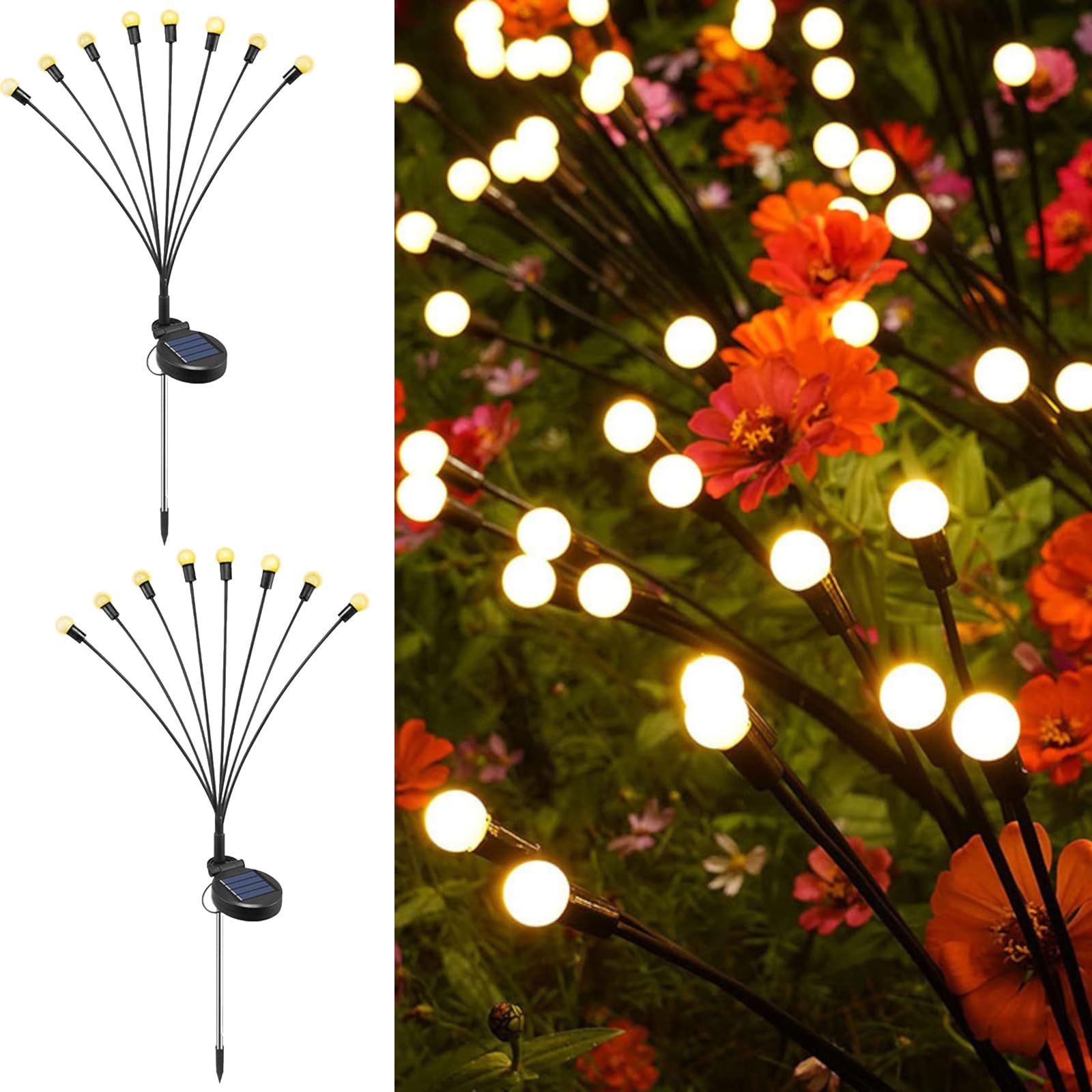 Firefly Garden Lights Solar Outdoor, Solar Firefly Lights Outdoor Waterproof 2 Pack 8 LED Swaying Outdoor Lights Solar Powered
