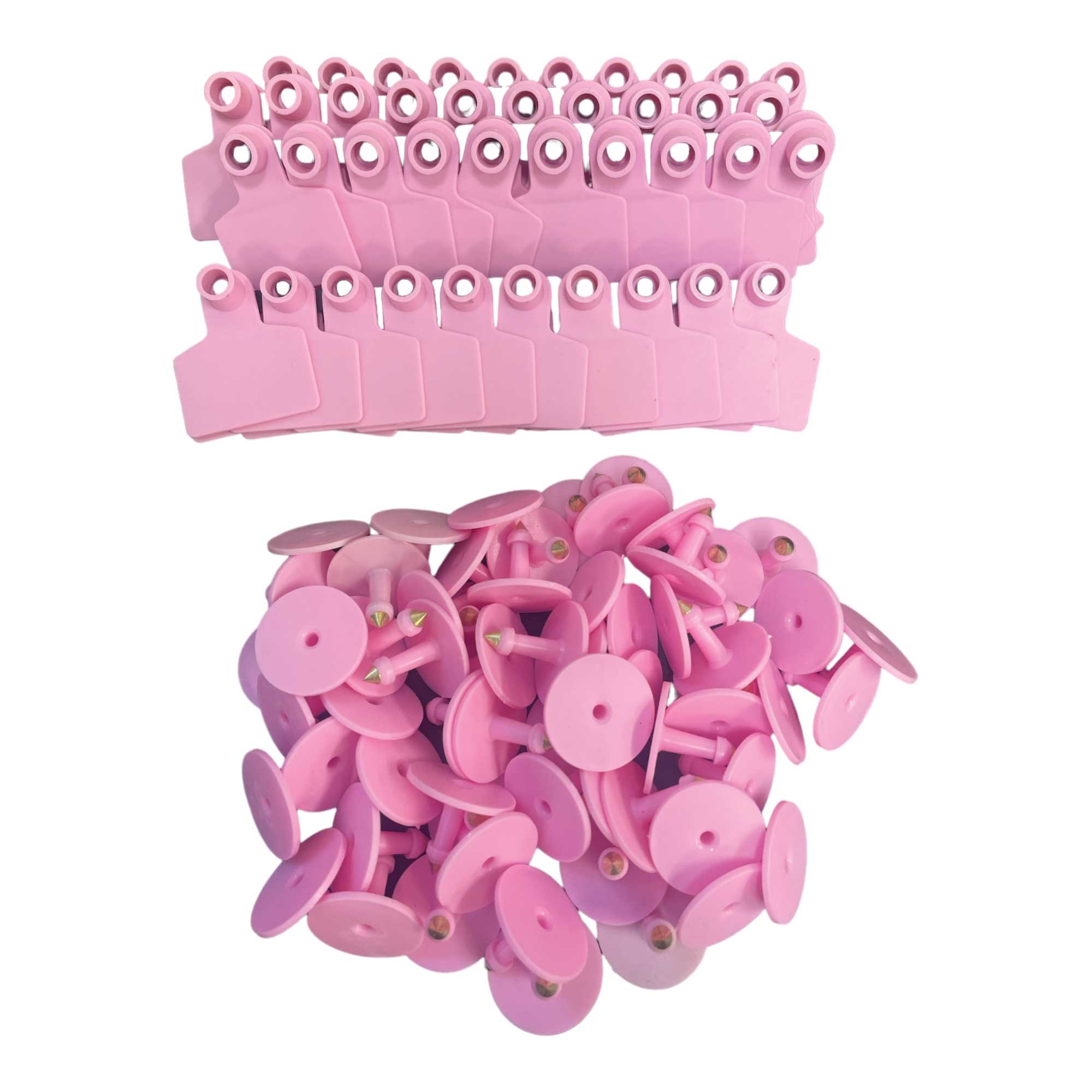 100x Cattle Ear Tags 6 × 7cm Set - Medium Pink Blank Cow Sheep Livestock Label