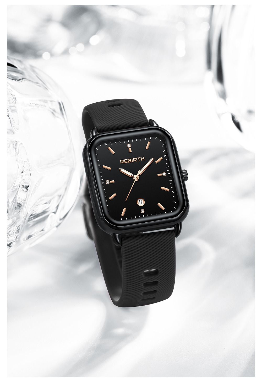 Elegant Retro Preppy Style Women's Quartz Watch - Square Black Dial with Pink Silicone Strap, Zinc Alloy Case, Non-Rechargeable Battery/black โ image 2