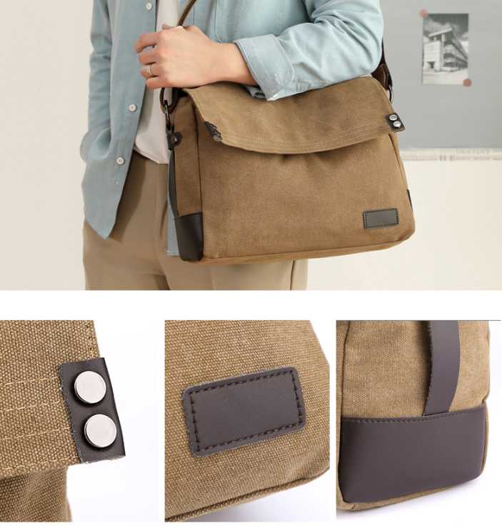 Khaki Men's Large Capacity Canvas Messenger Bag Lightweight Multi-Pocket Crossbody Shoulder Bag for Work Casual Travel iPad Compatible โ image 2