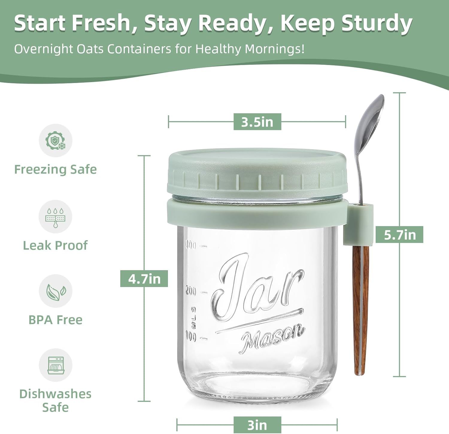 4-Pack 16oz Glass Overnight Oats Jars with Lids & Spoons, Airtight Mason Jars for Yogurt, Salad, Fruit, Meal Prep, Leak-Proof & Portable (Multicolor) — image 2
