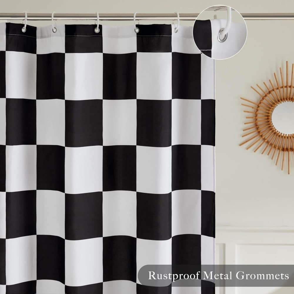 Retro Chess Pattern Checkered Shower Curtain, Black, 180 × 180 cm — image 3