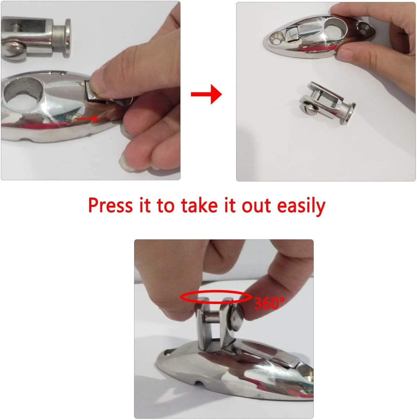 Heavy Duty 360 Degrees Swivel Quick Release Deck Hinge Side Mount 316 Stainless Steel Boat Bimini Top Hardware Without fasterneres — image 6