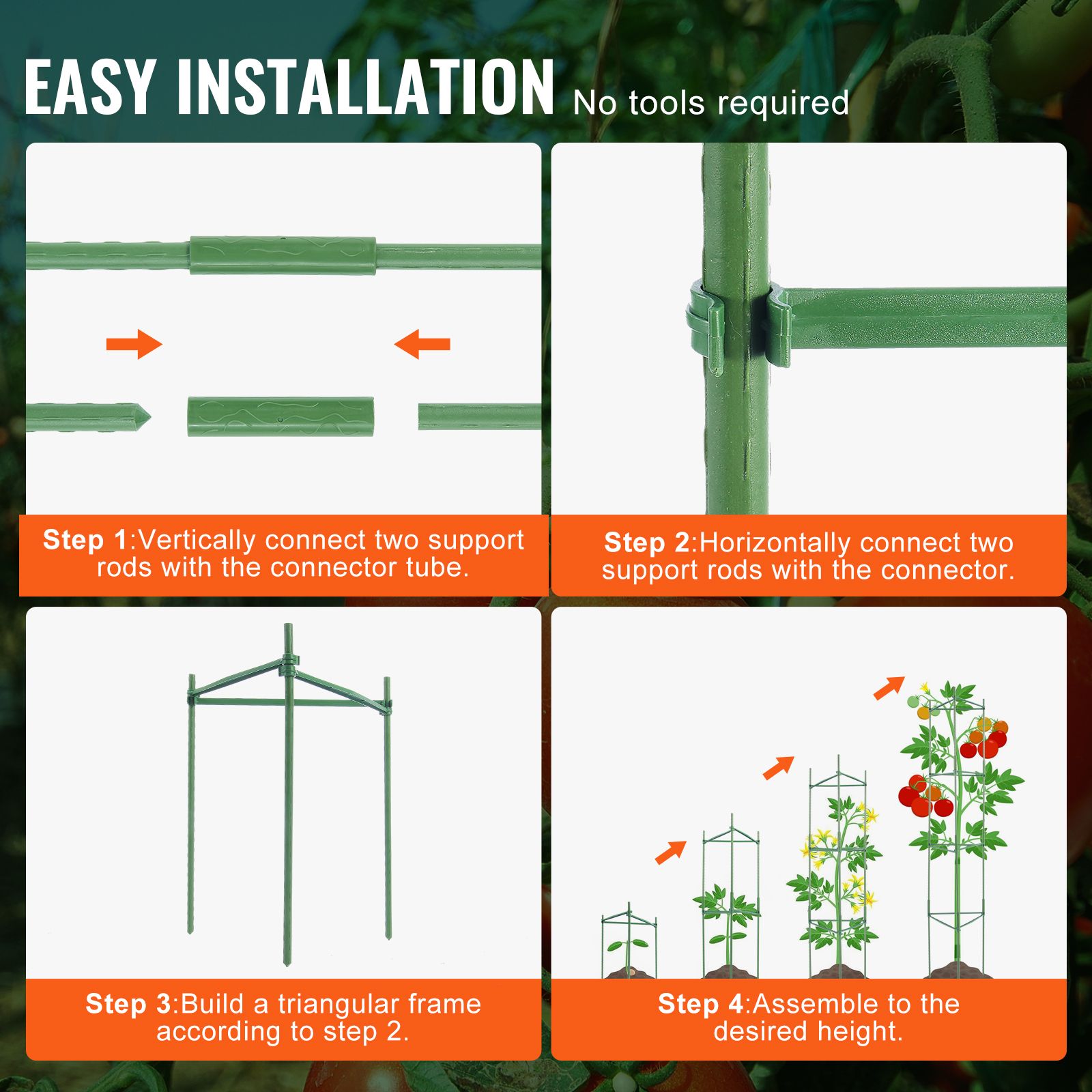 6 Packs Tomato Cages for Garden, 1230 mm Tomato Trellis Plant Stakes Support, Stackable Tall Plant Support Cage, for Raised Garden Bed, Vegetables Flowers and — image 4