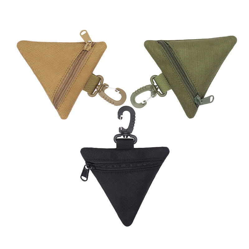 3 PCS Tactical Triangle Coin Purse Pouch Mini EDC Wallet with Carabiner Hook Heavy Duty Canvas Key Holder Case for Outdoor Camping Hiking Travel