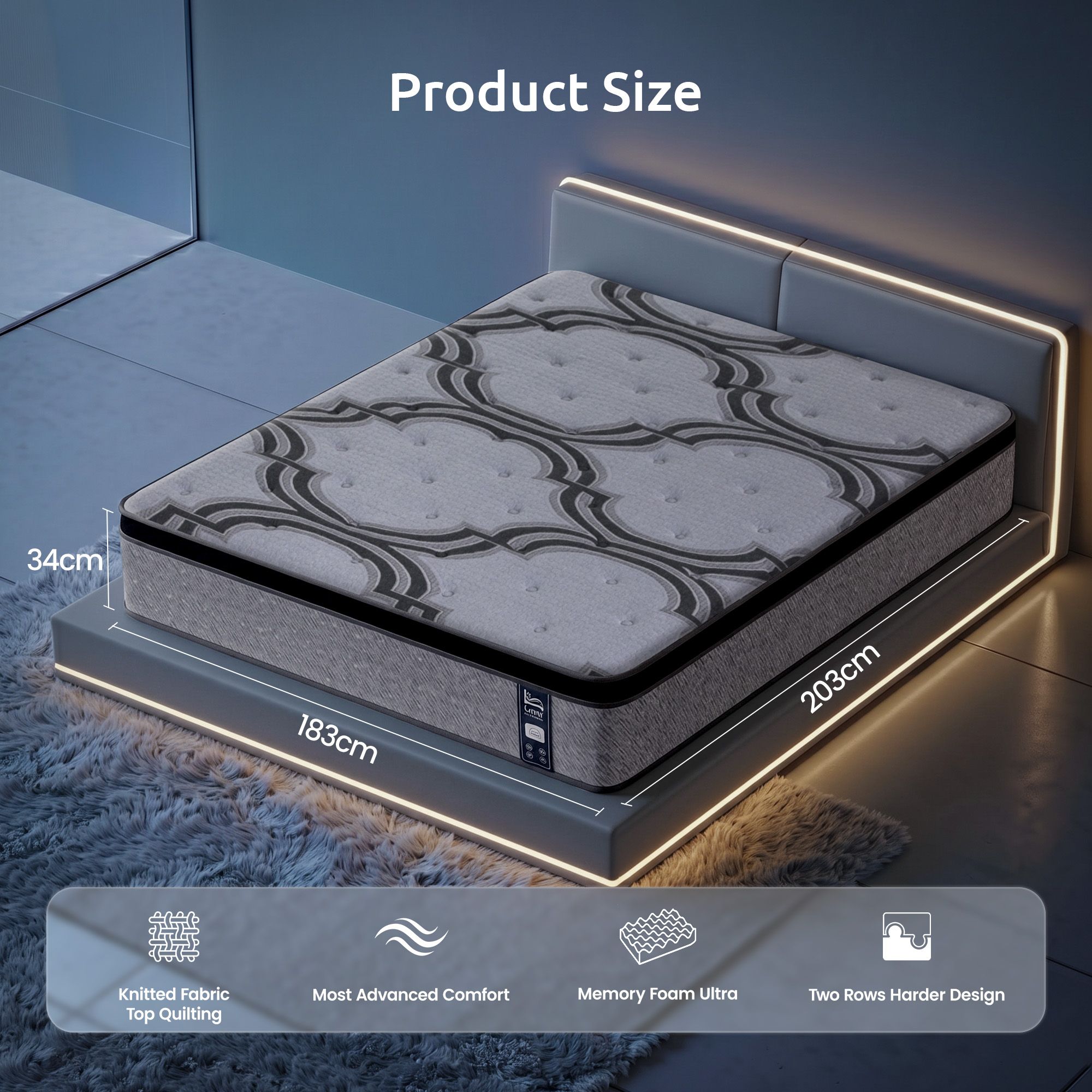 Levitex King Mattress 34 cm 5-Zone Pocket Spring with Latex & Memory Foam or Extra Lumbar & Shoulder Support — image 2