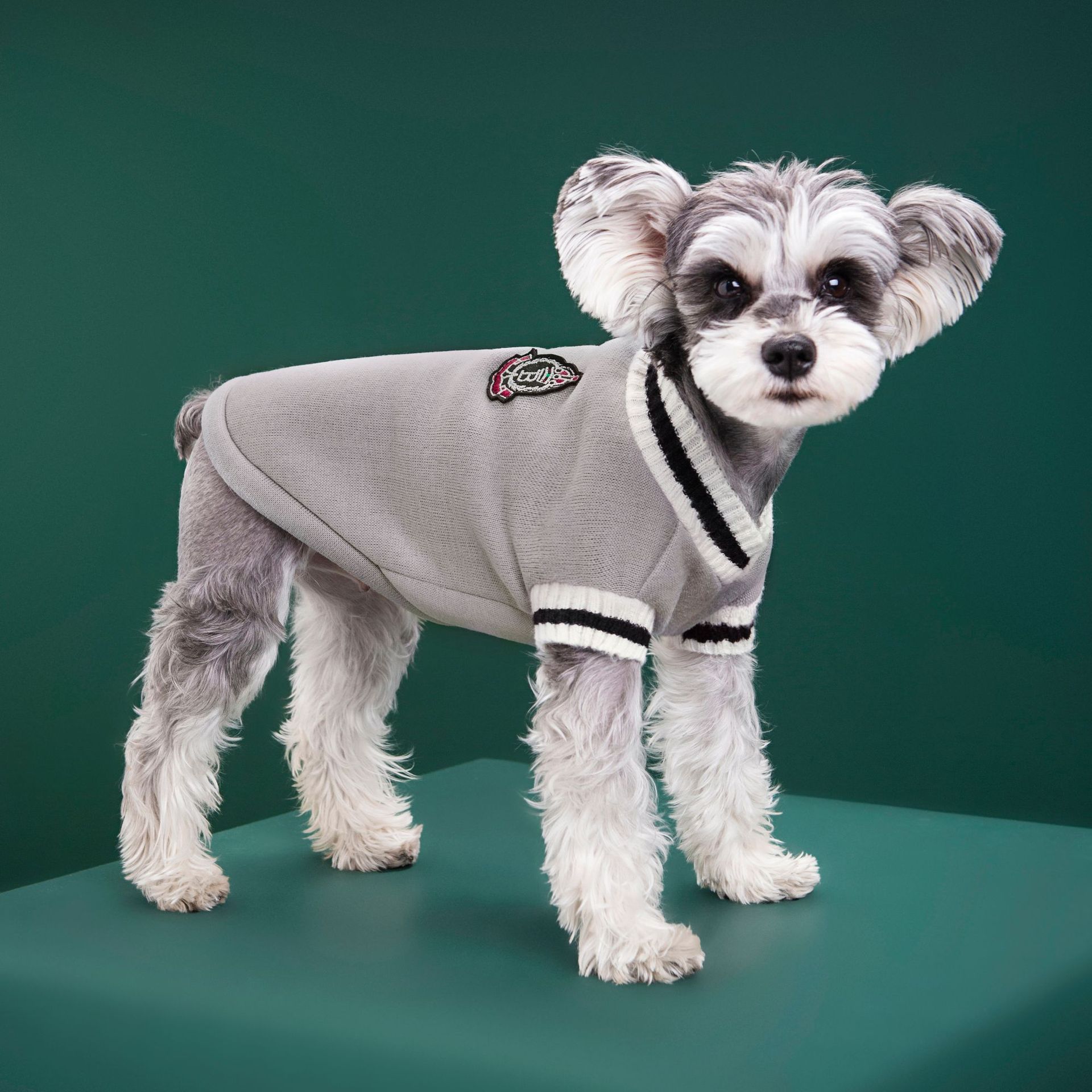 4-Pack M Size Preppy Style V-Neck Knitted Cotton Pet Sweater - Hair-Resistant & Breathable, Classic Fleece-Lined Pullover for Cats and Dogs(Green + Red + Khaki โ image 6