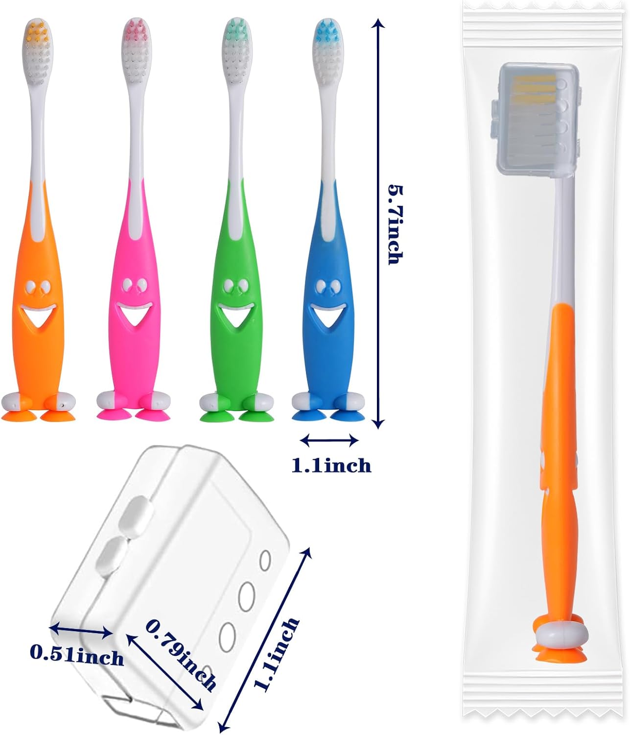 Petluno 100 Pack Kids Toothbrush Bulk Soft Bristles Toddler Cute with Suction Cup, Includes Travel Covers, Individually Wrapped Toothbrushes for Kid Home โ image 2
