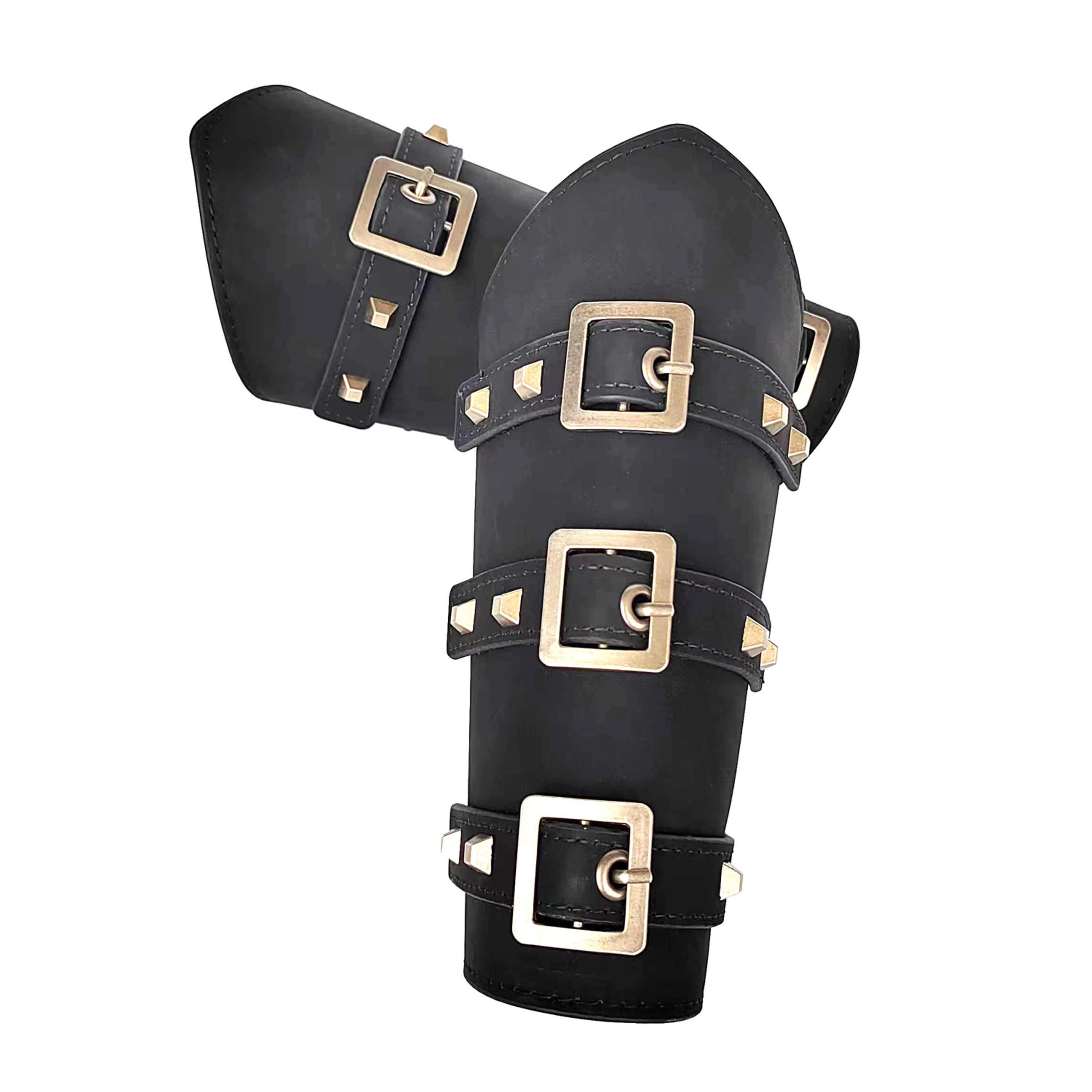 2Pcs PU Leather Belt Buckle Arm Bracers, Knight Retro Renaissance Arm Guards,Wristband Medieval Bracers — image 2