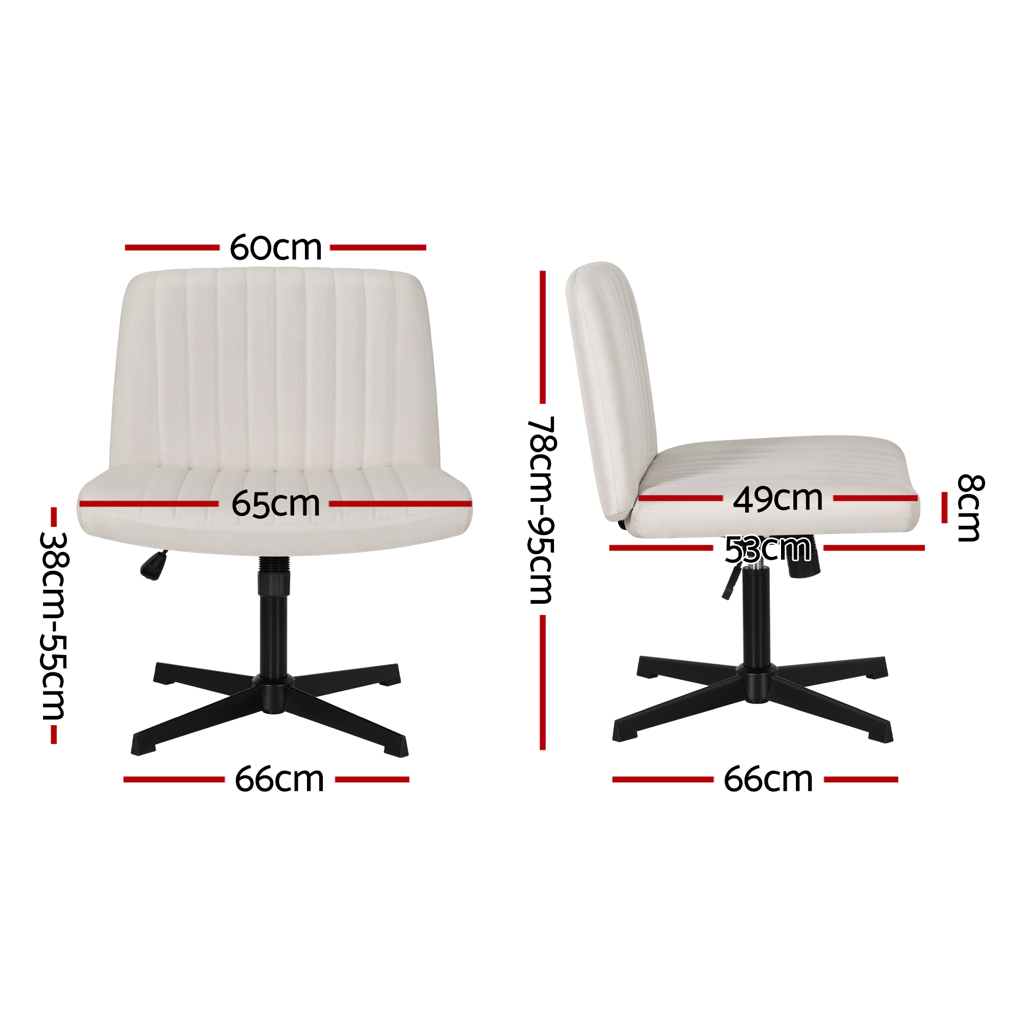 Artiss Criss Cross Chair No Wheels Fabric Wide Cross Legged Office Desk Vanity Chair Armless, Height Adjustable, Swivel Home Office Chair for Home — image 2