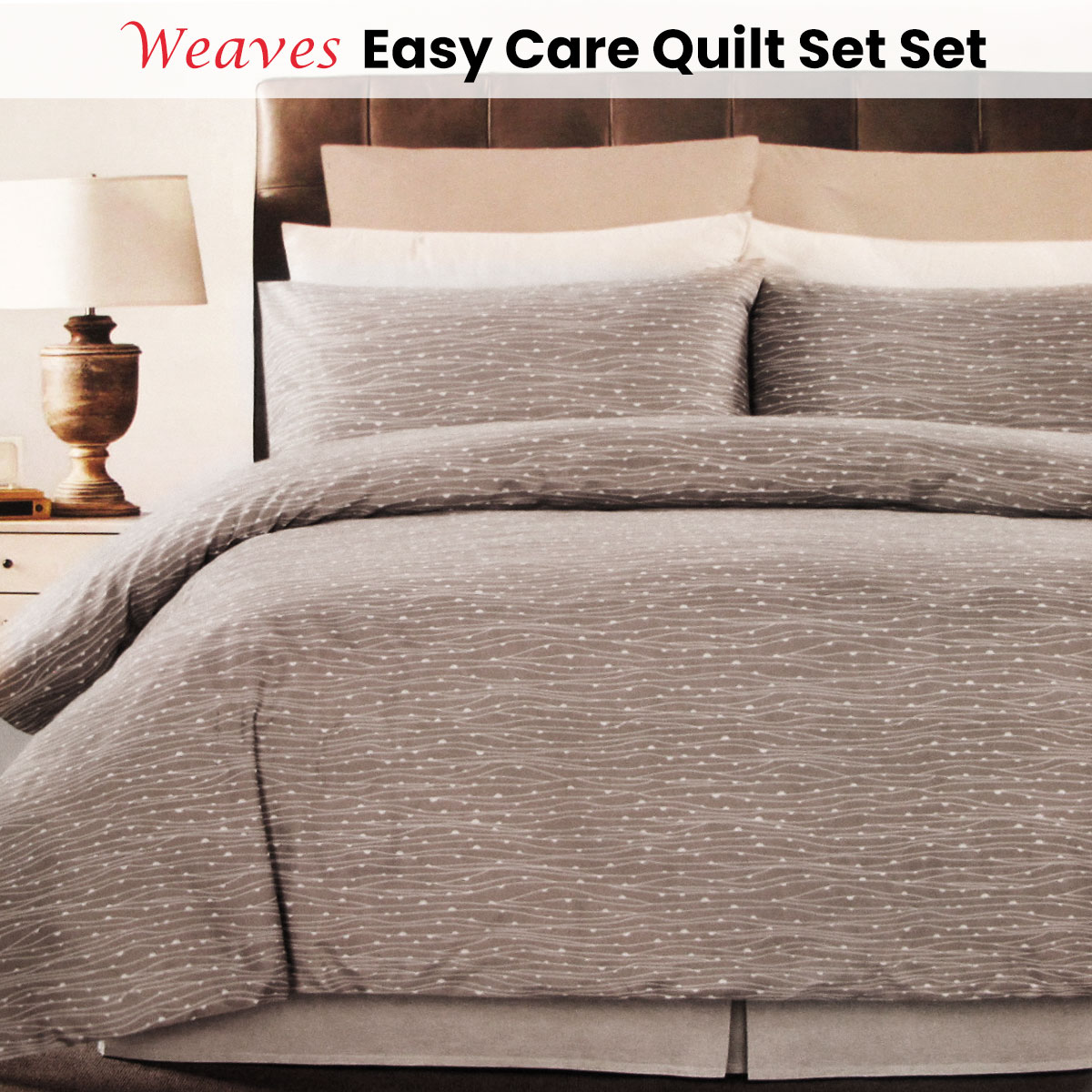 Weaves Coffee Easy Care Quilt Cover Set King — image 2