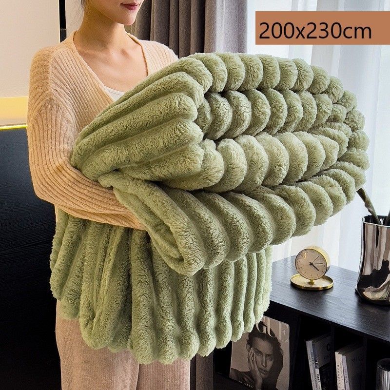 Premium Rabbit Fleece Double Blanket Thick Flannel Milk Fleece Bed Throw Matcha Green 200 × 230cm Perfect Christmas Gift