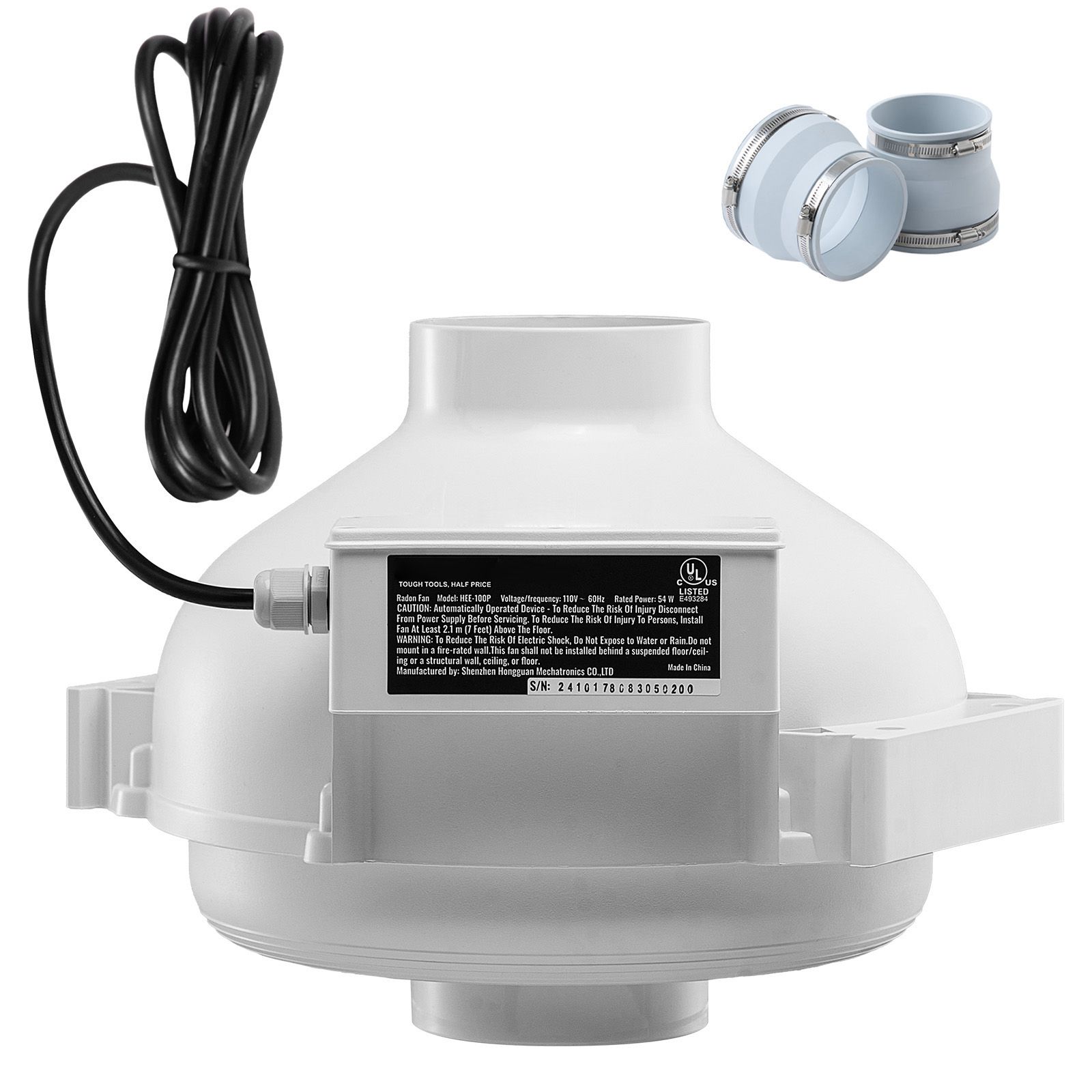4" to 4.5" Radon Mitigation Fan System Quiet 190CFM Inline Duct Waterproof