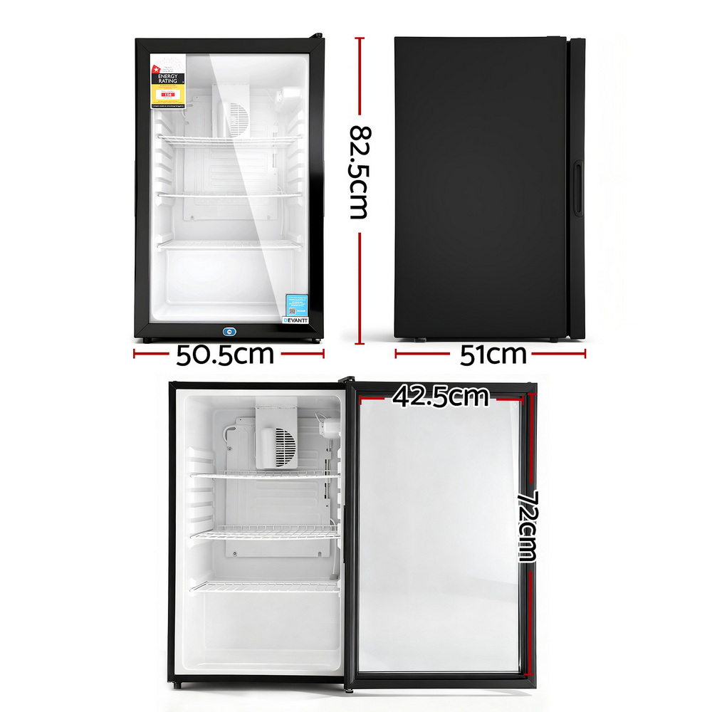 Devanti 105L Bar Fridge Glass Door Mini Fridge Countertop Cooler Black โ image 2