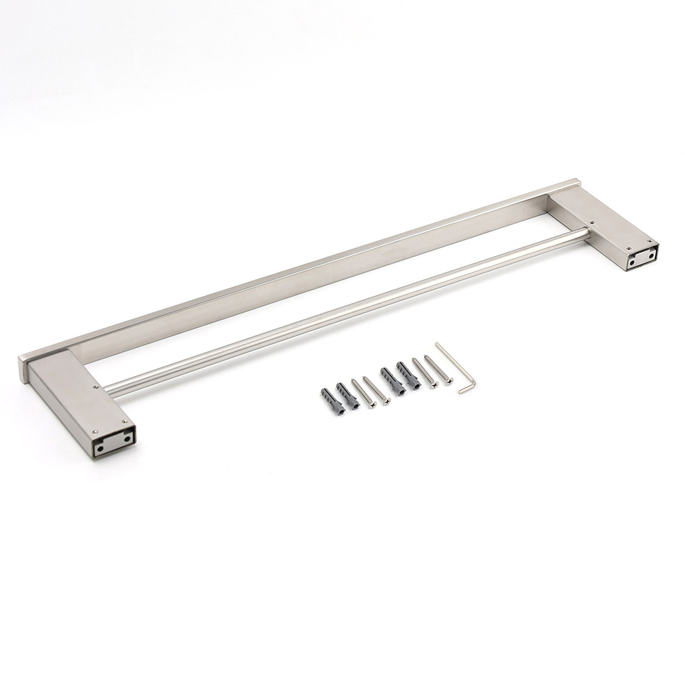 Brushed Nickel Square Towel Rail Rack 600mm Double Hanger Holder Bar Bathroom โ image 5