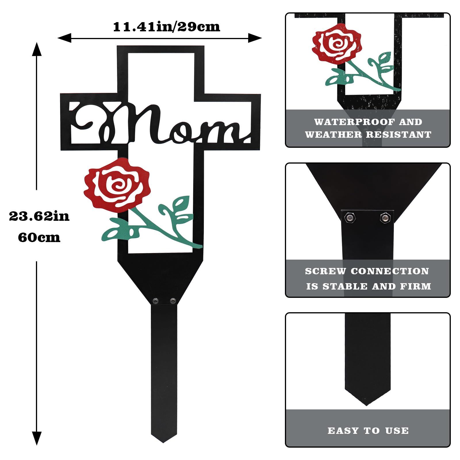 Metal Cross Garden Stake Graves Cemetery Decorations, Cemetery Memorial Cross Stake for Mom, (12X6 Inch) — image 4