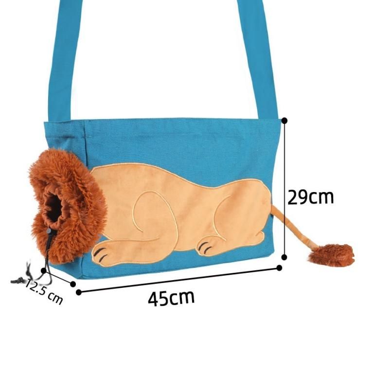 Lion Style Canvas Pet Carrier Blue Bag(big size 45*12.5*29cm) - Adjustable Head Opening, Breathable Mesh, 8cm Wide Shoulder Strap, PE Support Base, Portable