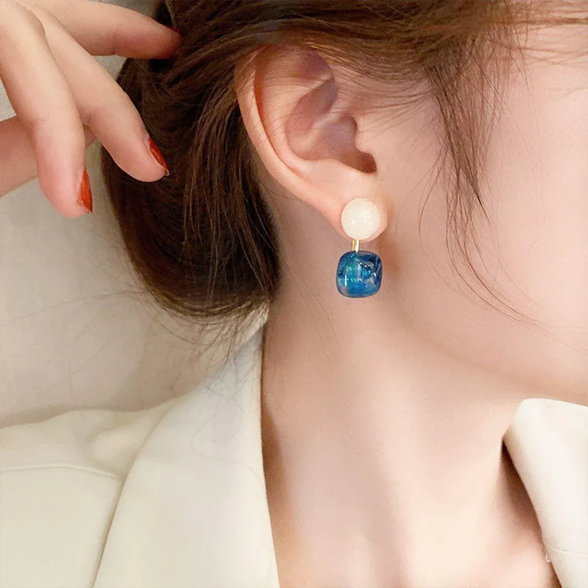 Small Fresh Blue Oil Earrings Retro Fashion Temperament Silver Needle Jewellery — image 4