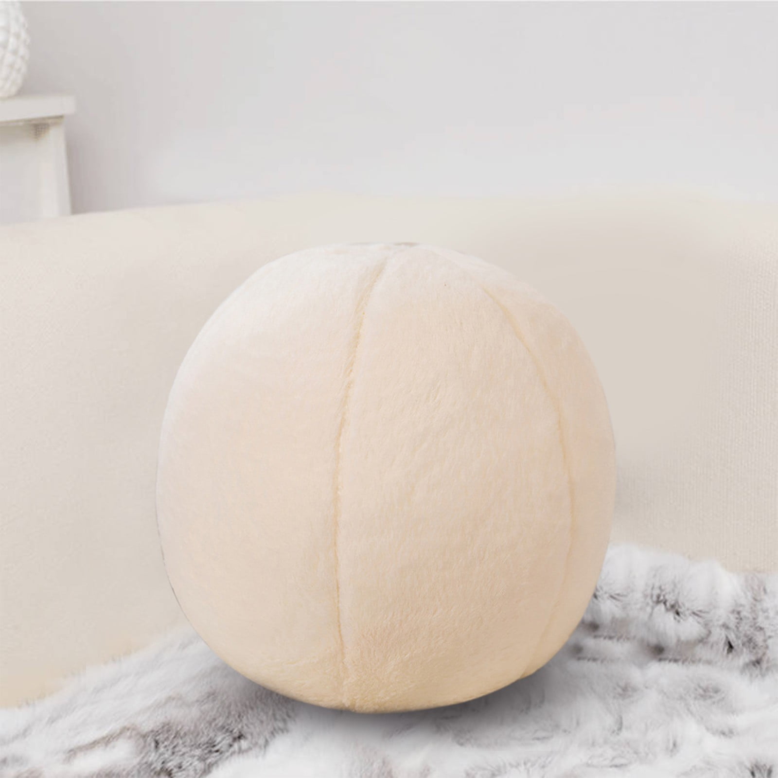 Round Boucle Ball Pillow, Soft Decorative Sphere Throw Cushion for Couch Sofa Bedroom and Nursery, White, 11.8 in โ image 5