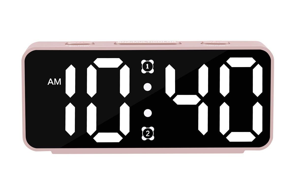 Small Digital Alarm Clock with 5 Dimmers and 5 Alarm Volumes for Bedrooms - Pink — image 2