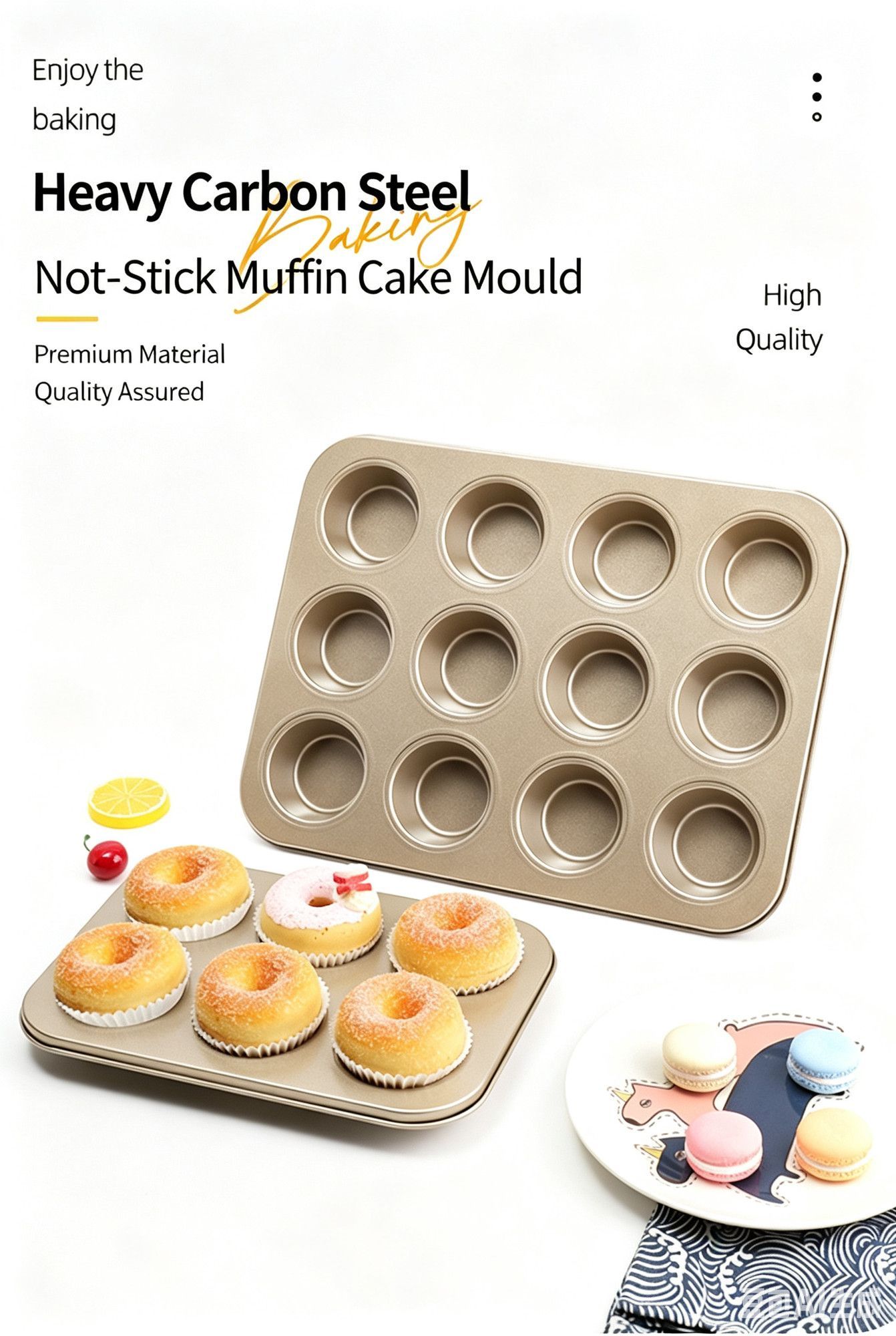 Non-Stick Muffin Baking Tray, Household Oven Cake Bread Mould, Gold 6-Cup Baking Pan, Set Of 2, Essential Home Baking Tool ā image 2