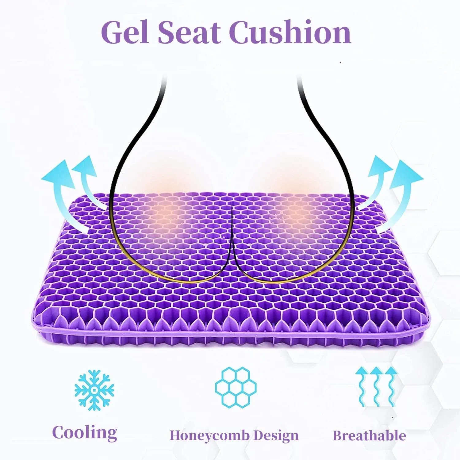 Gel Seat Cushion for Long Sitting, Double Thick Cooling Office Chair Car Wheelchair Pad for Back Hip Sciatica and Tailbone Relief โ image 3